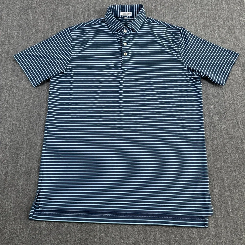 Peter Millar Summer Comfort Men's L Polo Shirt Blue Stripe Stretch Golf